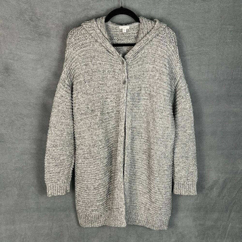 J Jill Sweater Womens Medium Gray Sequin Ribbed Cardigan Party Holiday Hooded